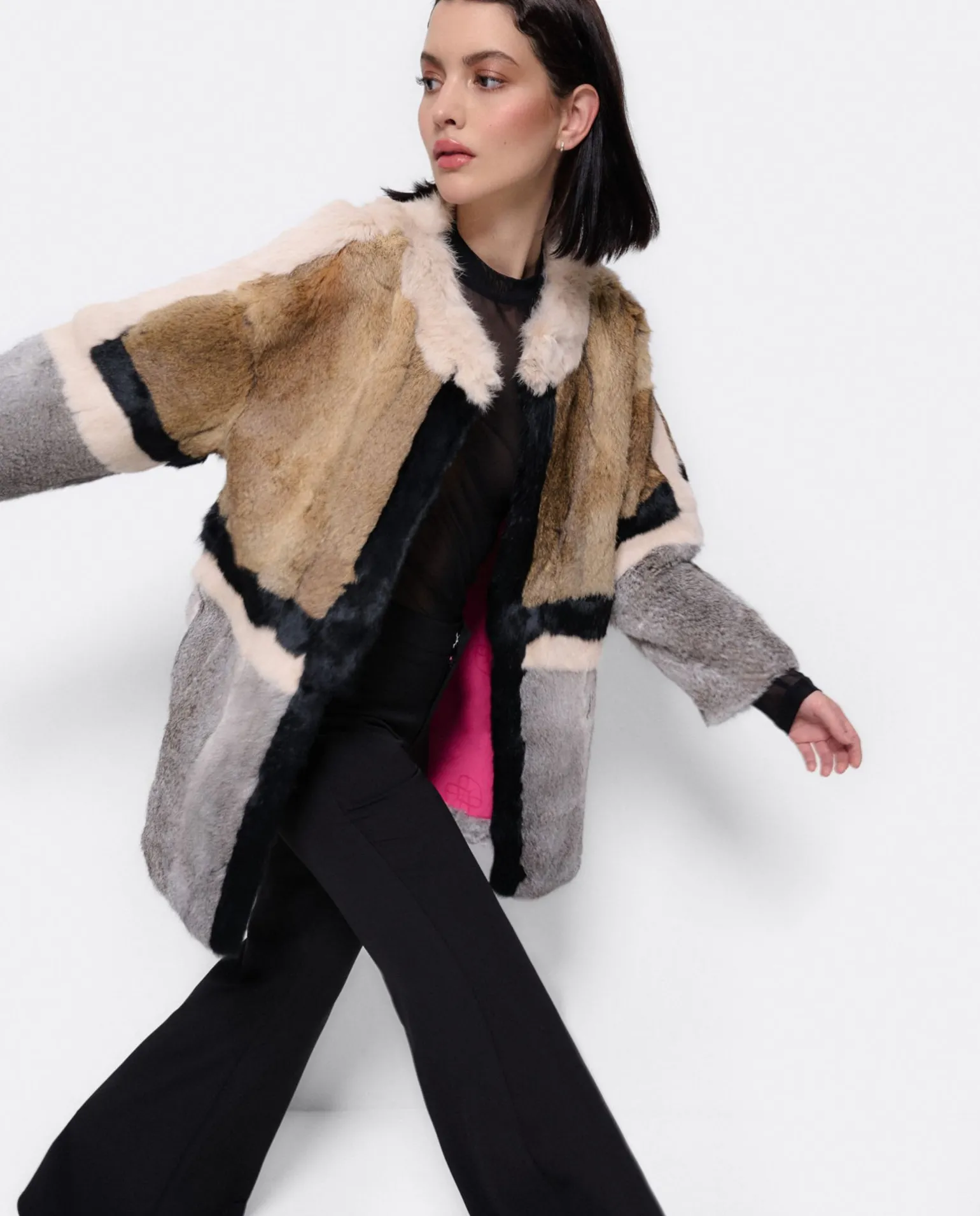 Abrigo Bicolor Pelo Natural Marron