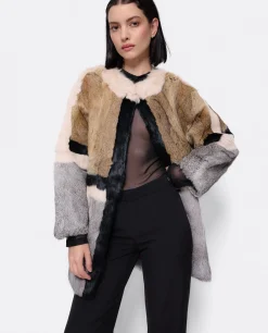 Abrigo Bicolor Pelo Natural Marron