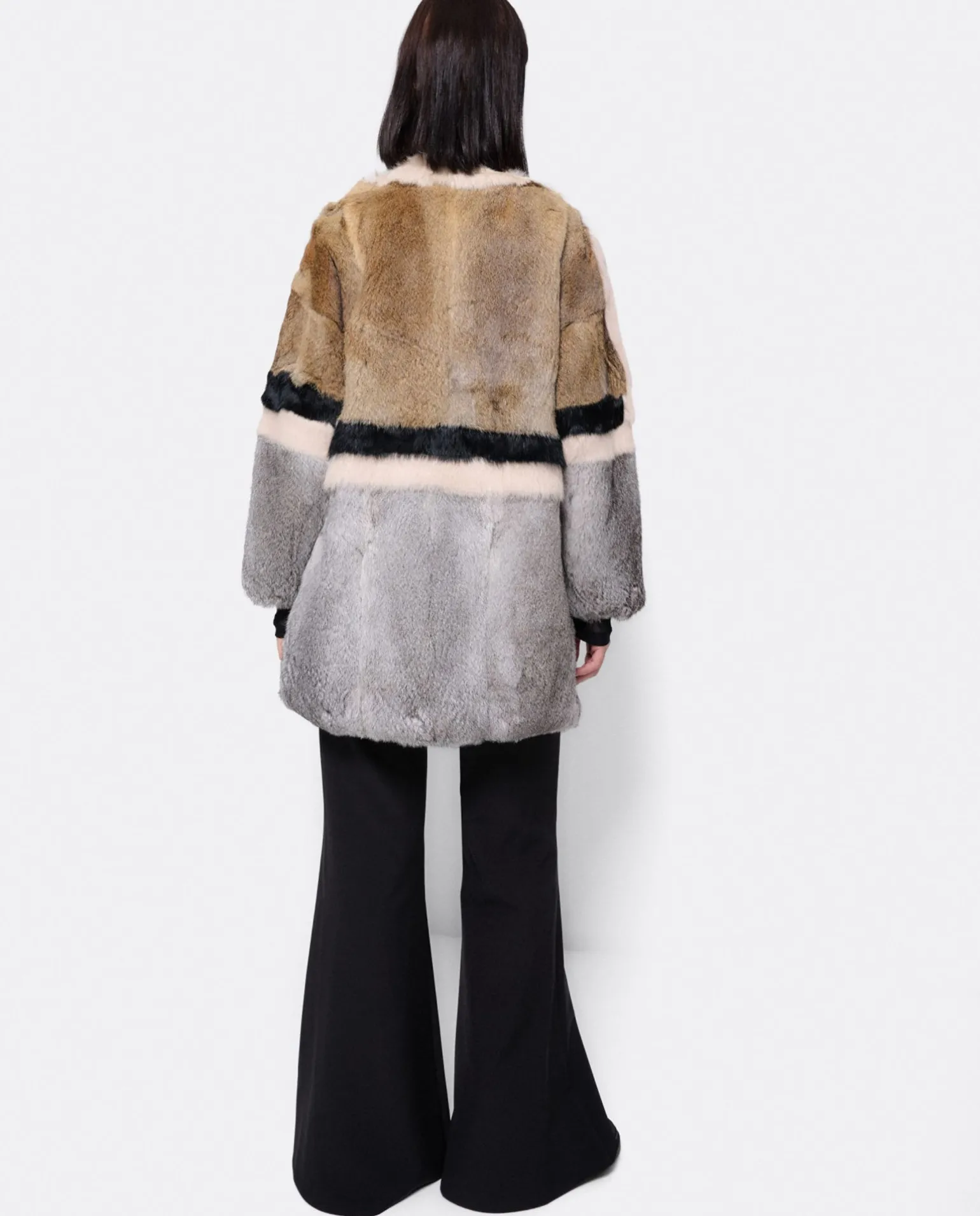 Abrigo Bicolor Pelo Natural Marron