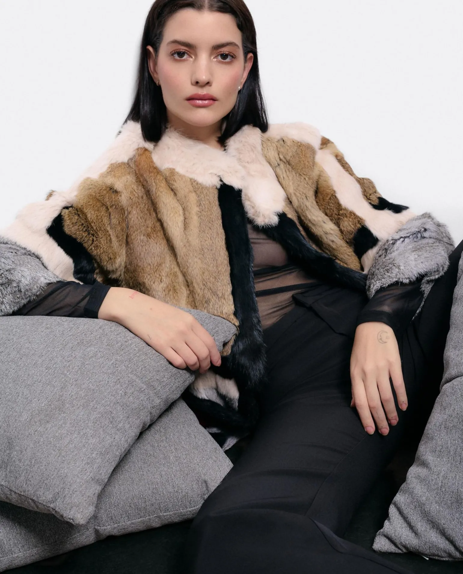 Abrigo Bicolor Pelo Natural Marron