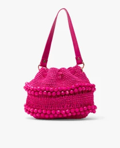 Bandolera Bolas Rafia Fucsia