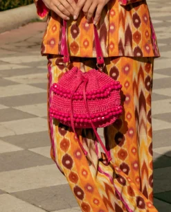 Bandolera Bolas Rafia Fucsia