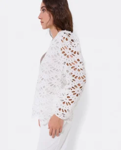 Blusa Escote Pico Guipur Blanco