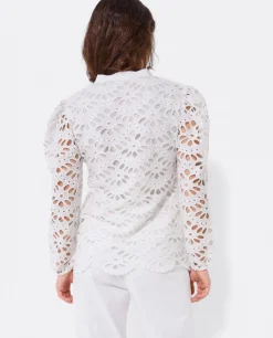 Blusa Escote Pico Guipur Blanco