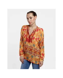 Blusa Kaftan Crep Estampado Cachemiras