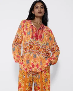 Blusa Kaftan Crep Estampado Cachemiras