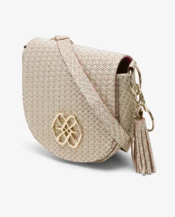 Bolso Bandolera Borlas Piel Trenzada Oro