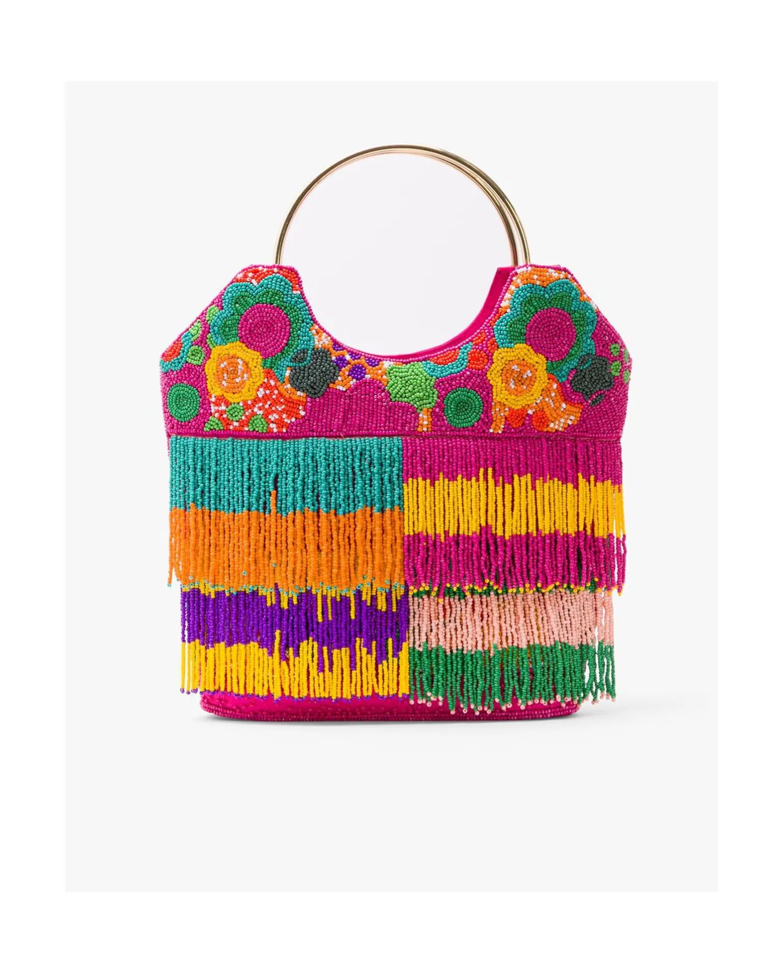 Bolso Flecos Cuentas Multicolor
