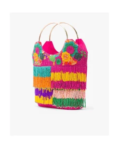 Bolso Flecos Cuentas Multicolor