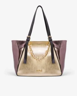 Bolso Grande Tricolor Napa Metalizado Oro