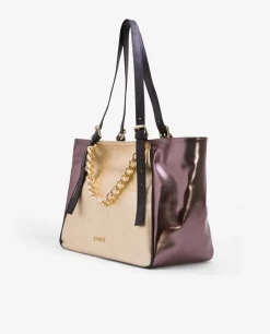Bolso Grande Tricolor Napa Metalizado Oro