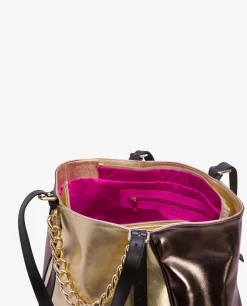Bolso Grande Tricolor Napa Metalizado Oro