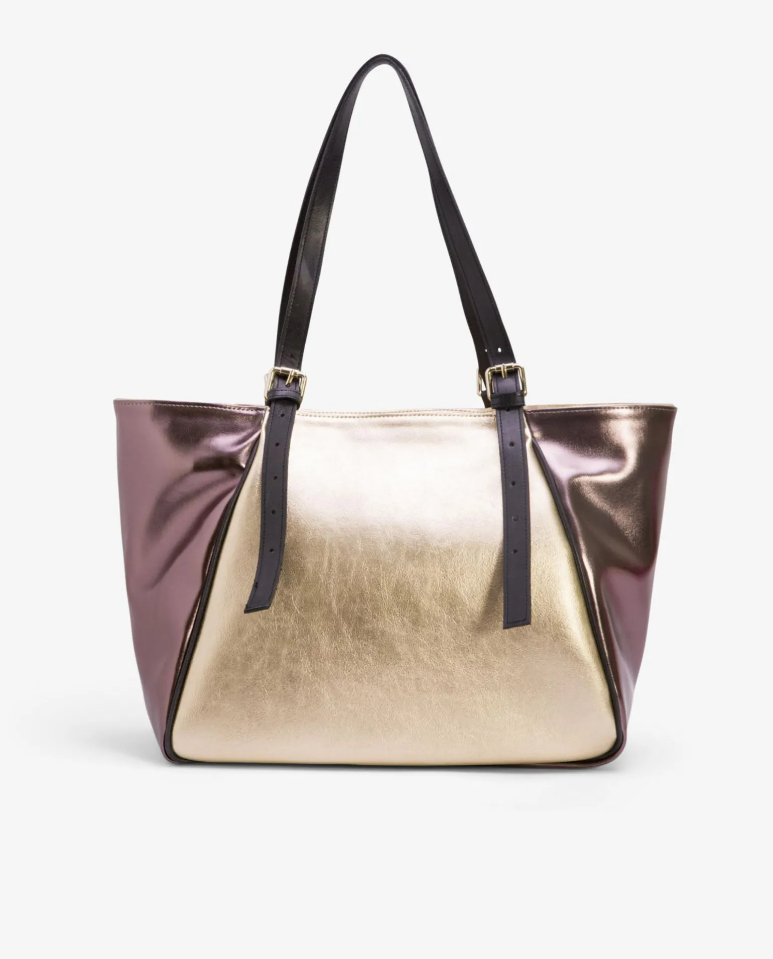 Bolso Grande Tricolor Napa Metalizado Oro