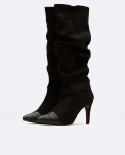 Bota Arrugada Ultrasuede Strech Negro