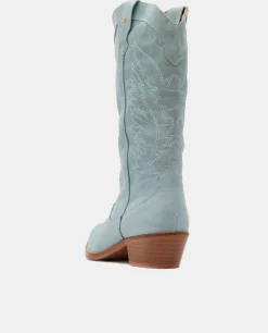 Bota Cowboy Tacón Bajo Napa Azul