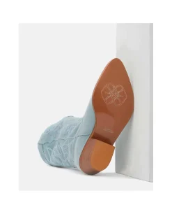 Bota Cowboy Tacón Bajo Napa Azul
