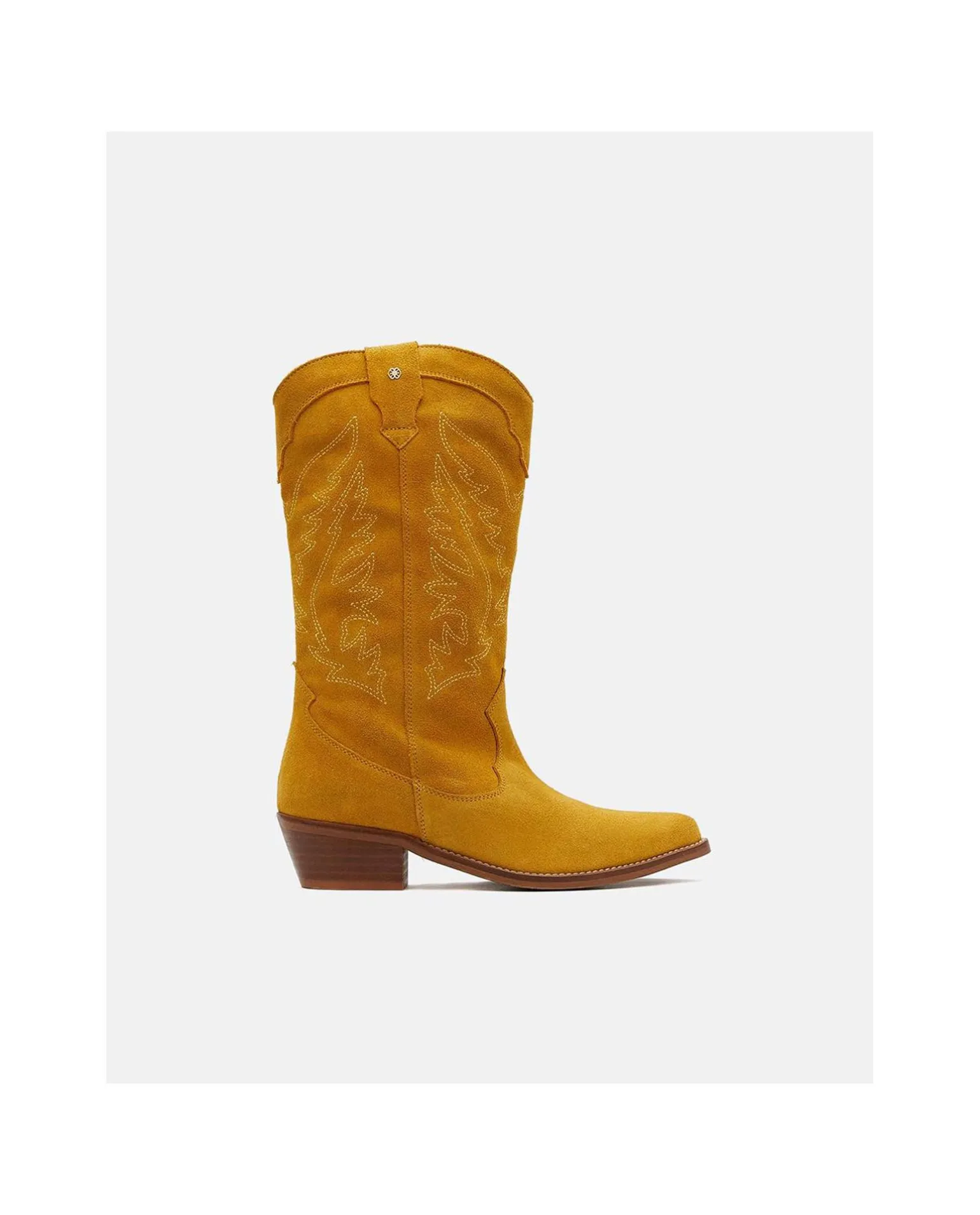 Bota Cowboy Tacón Bajo Serraje Mostaza