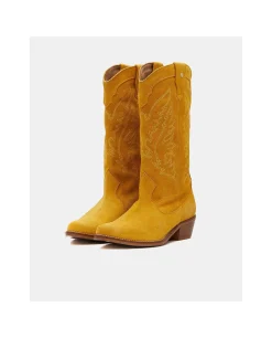 Bota Cowboy Tacón Bajo Serraje Mostaza