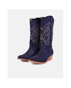 Bota Cowboy Tacón Bajo Serraje Marino