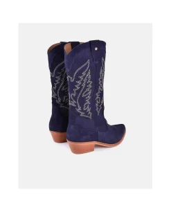 Bota Cowboy Tacón Bajo Serraje Marino