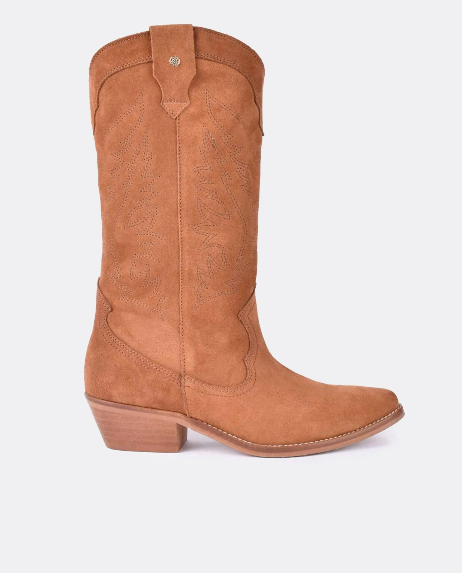 Bota Cowboy Tacón Bajo Serraje Cuero