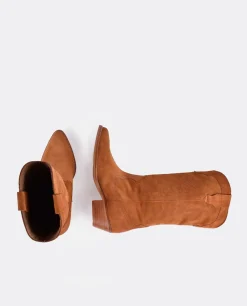 Bota Cowboy Tacón Bajo Serraje Cuero