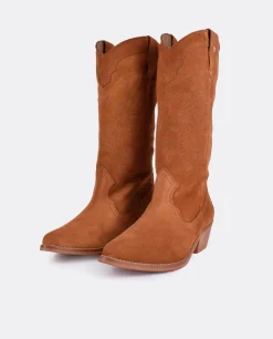 Bota Cowboy Tacón Bajo Serraje Cuero