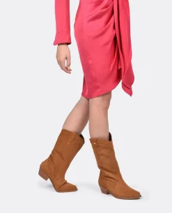 Bota Cowboy Tacón Bajo Serraje Cuero