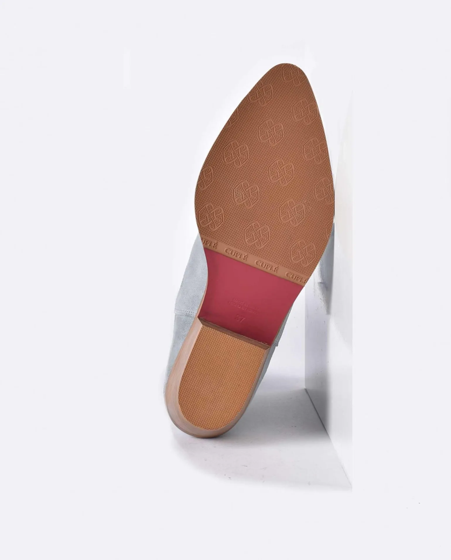 Bota Cowboy Tacón Bajo Serraje Celeste