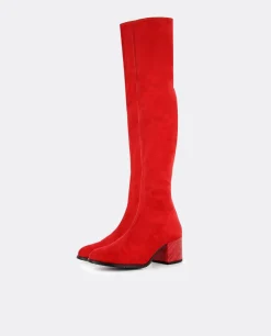 Bota Mosquetera Suede Strech Rojo Tacón Coco Rojo