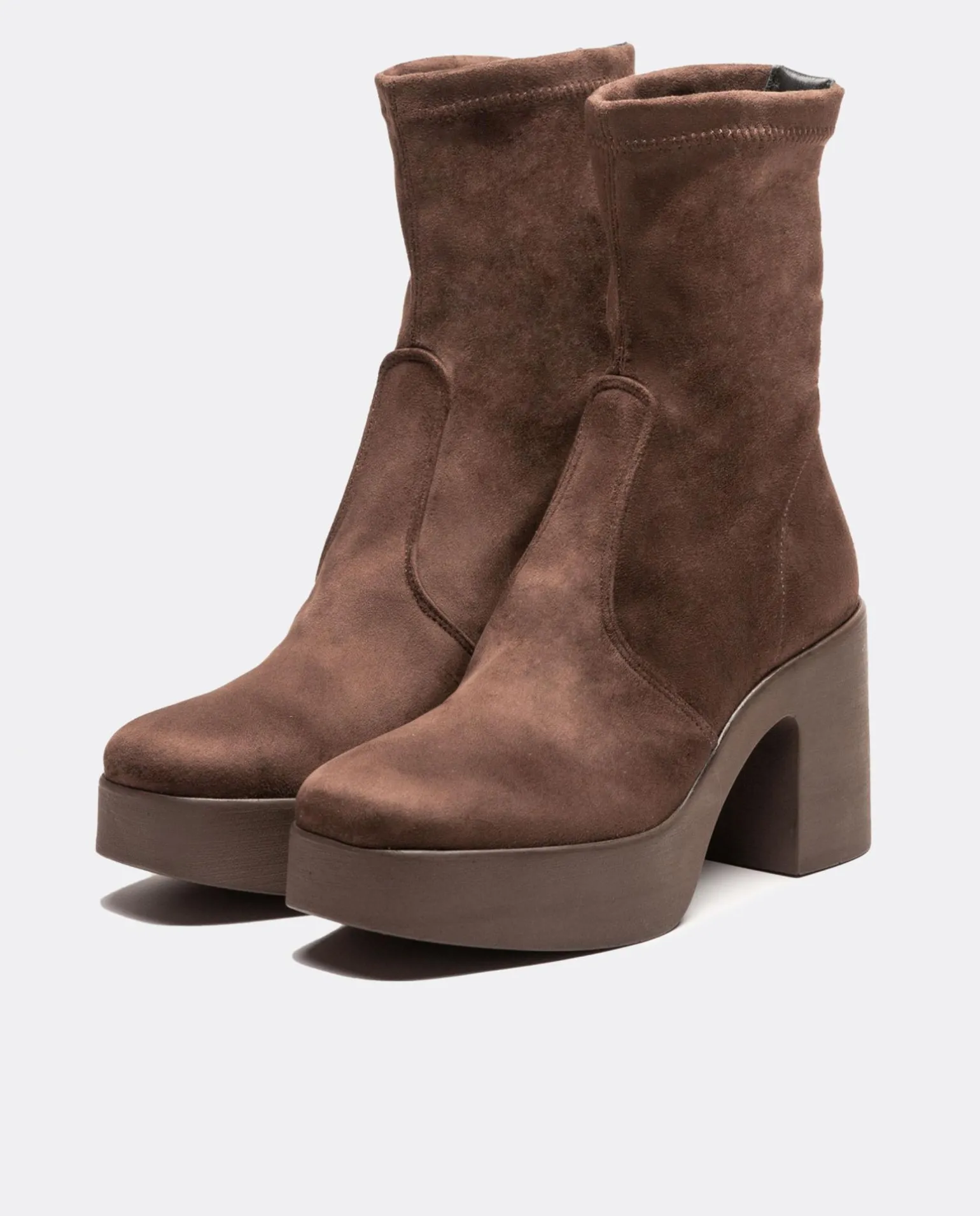 Botin Plataforma Ultrasuede Strech Marron