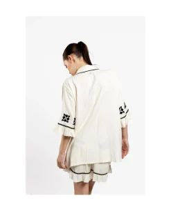 Camisa Bolsillos Bordados Jacquard Blanco