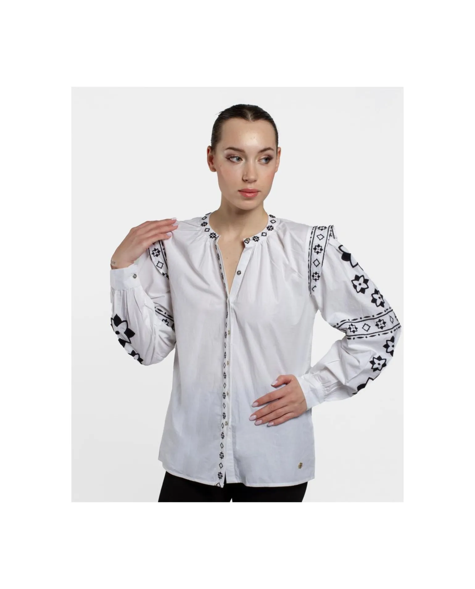 Camisa Mangas Bordadas Algodon Blanco