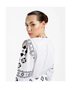 Camisa Mangas Bordadas Algodon Blanco