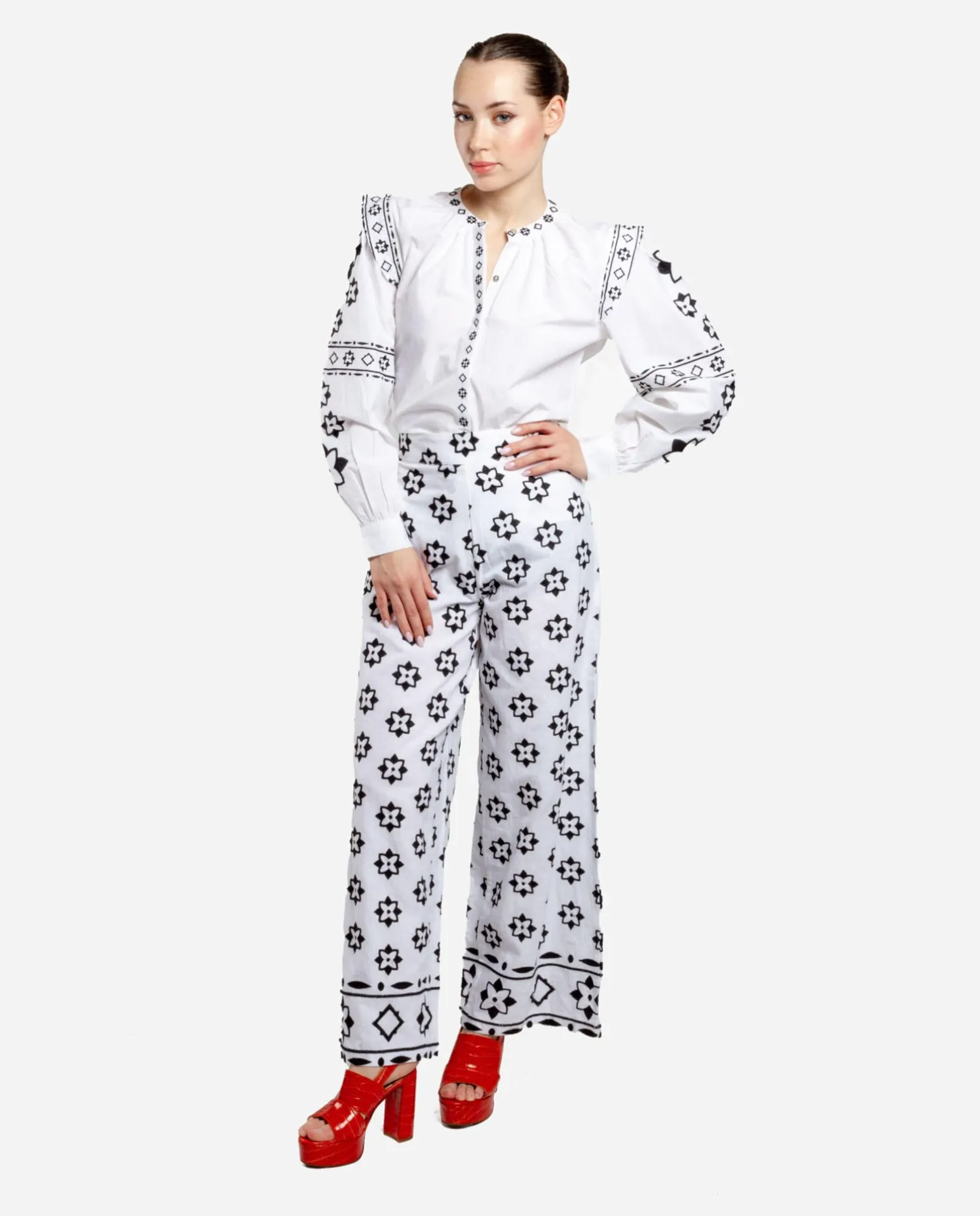 Camisa Mangas Bordadas Algodon Blanco