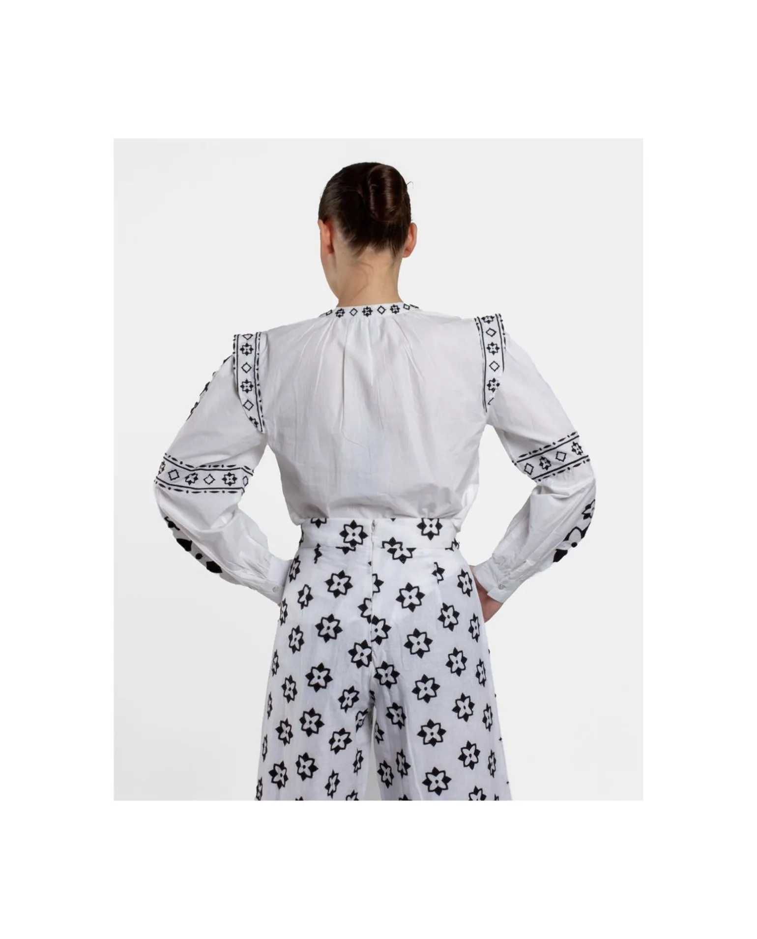 Camisa Mangas Bordadas Algodon Blanco