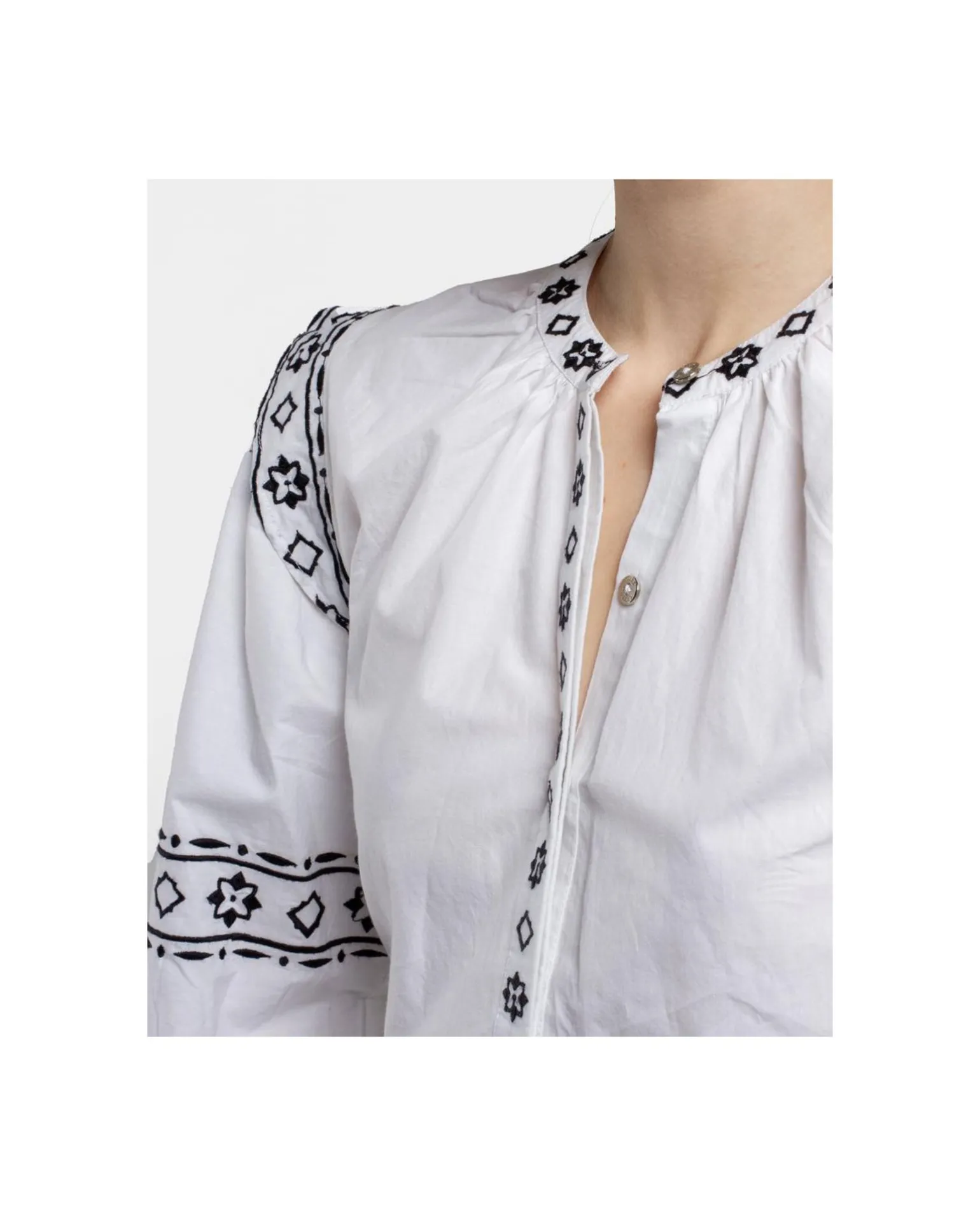 Camisa Mangas Bordadas Algodon Blanco