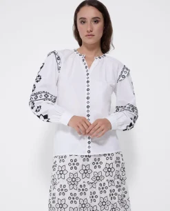 Camisa Mangas Bordadas Algodon Blanco