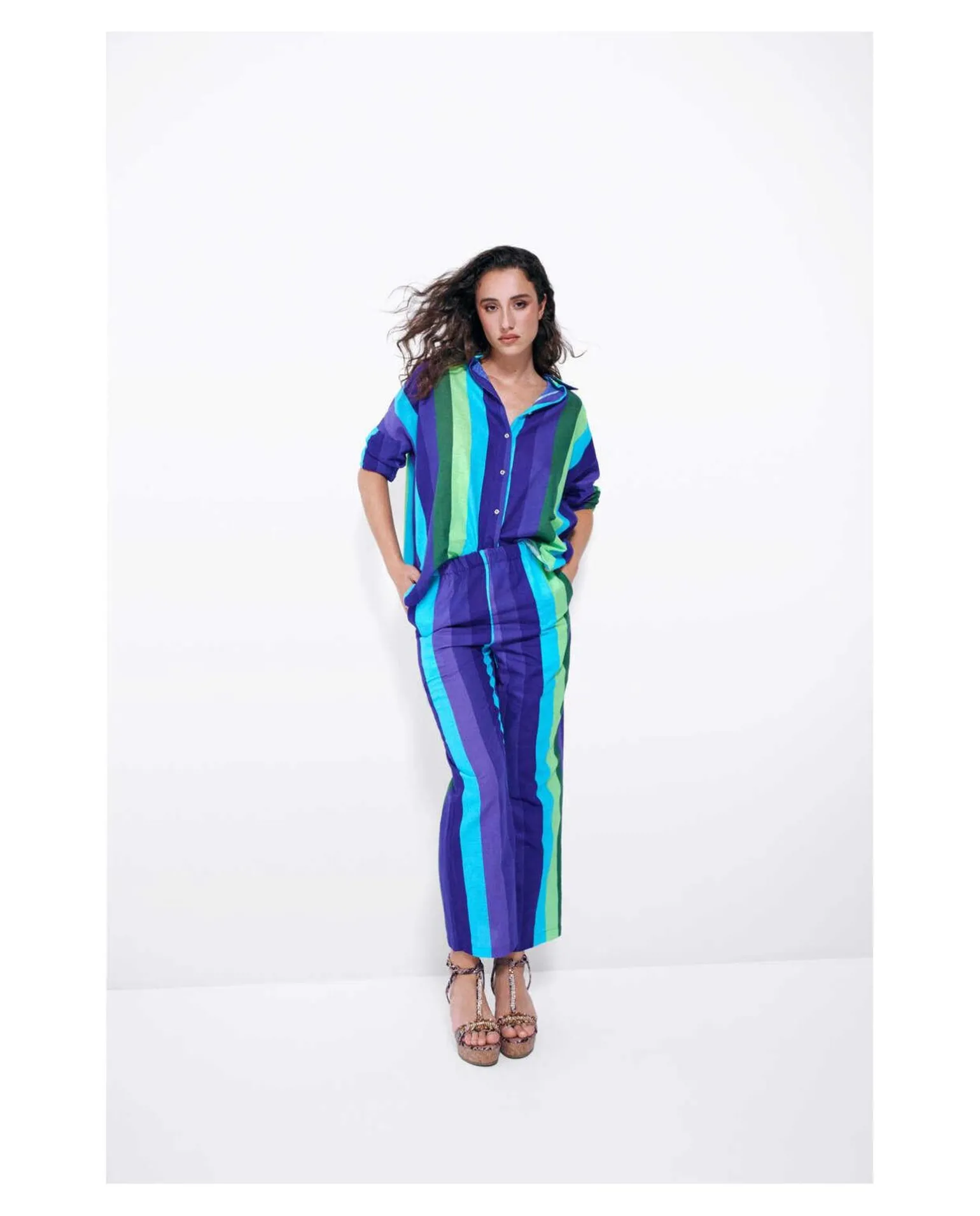 Camisa Oversize Algodon Rayas Azul