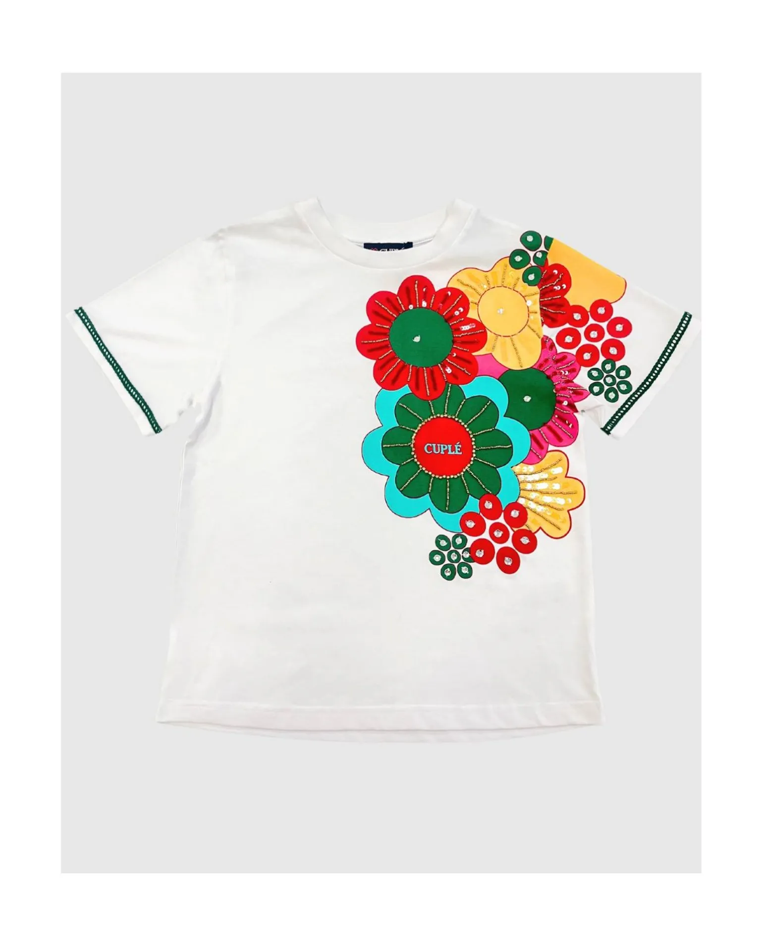 Camiseta Flor Multicolor Algodon Blanco