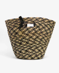 Capazo Asa Cuadrada Rafia Negro/ Beige