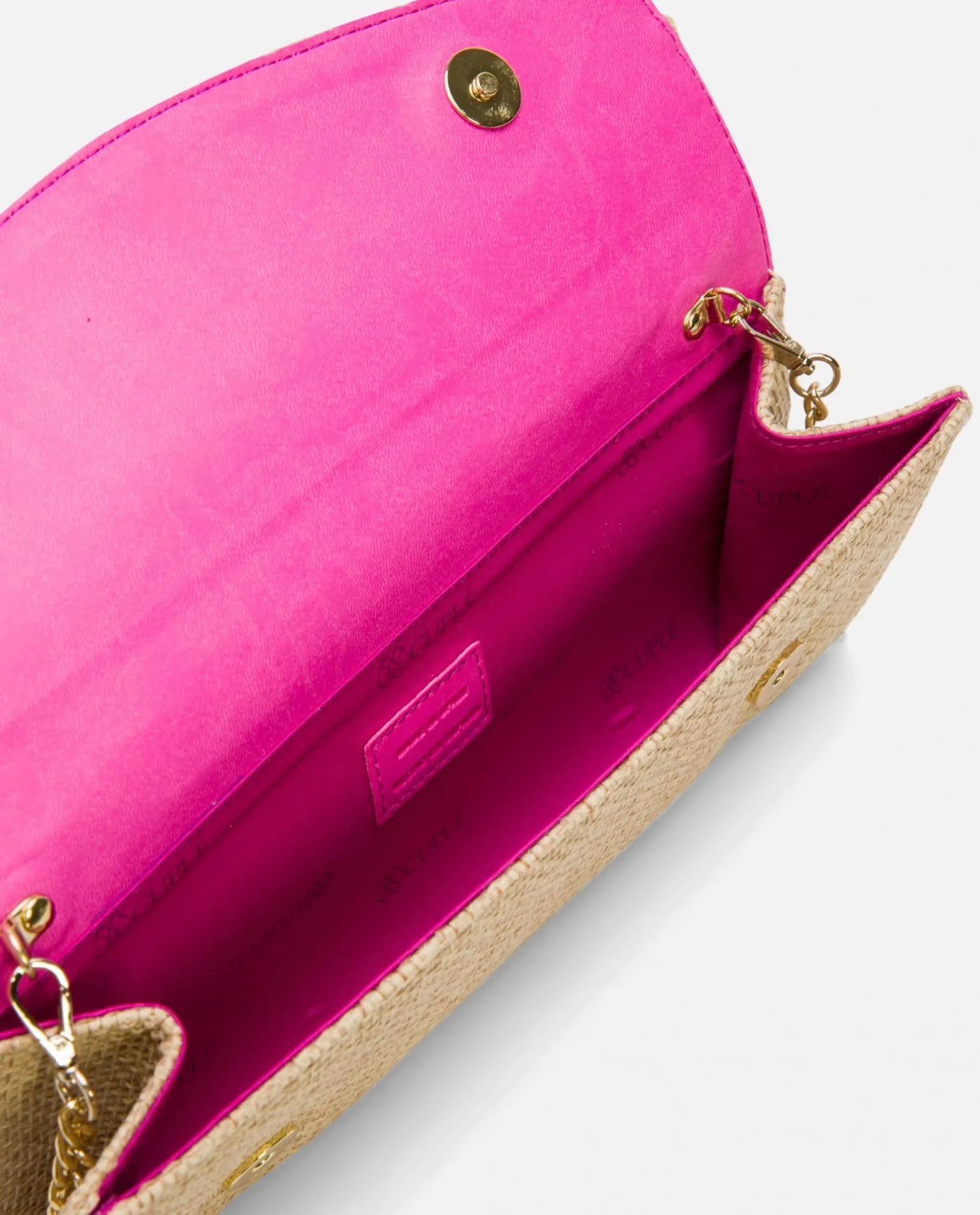 Cartera Mano Solapa Textil Beig