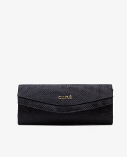 Cartera Mano Solapa Textil Negro