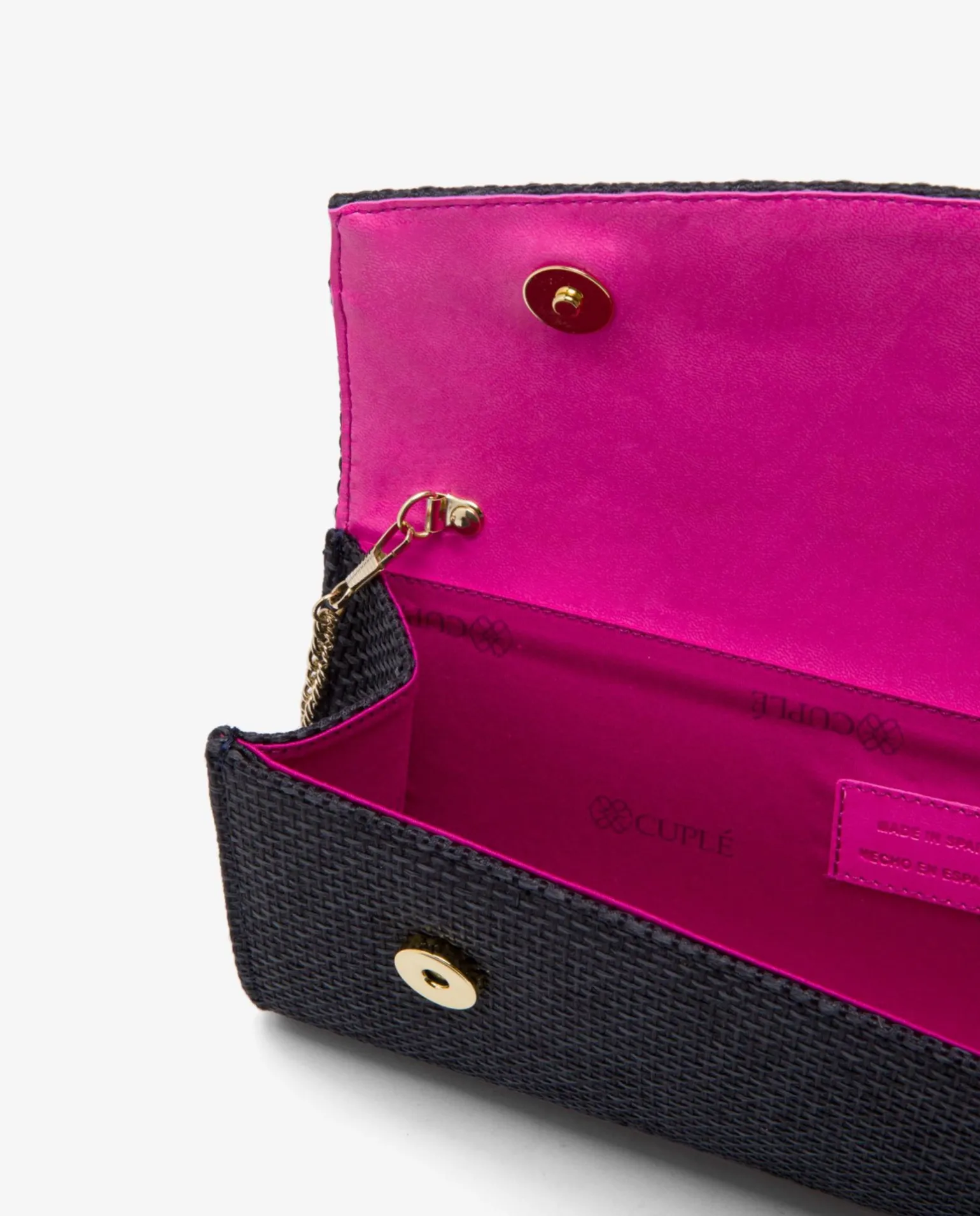 Cartera Mano Solapa Textil Negro