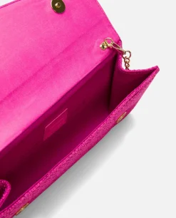 Cartera Mano Solapa Textil Fucsia