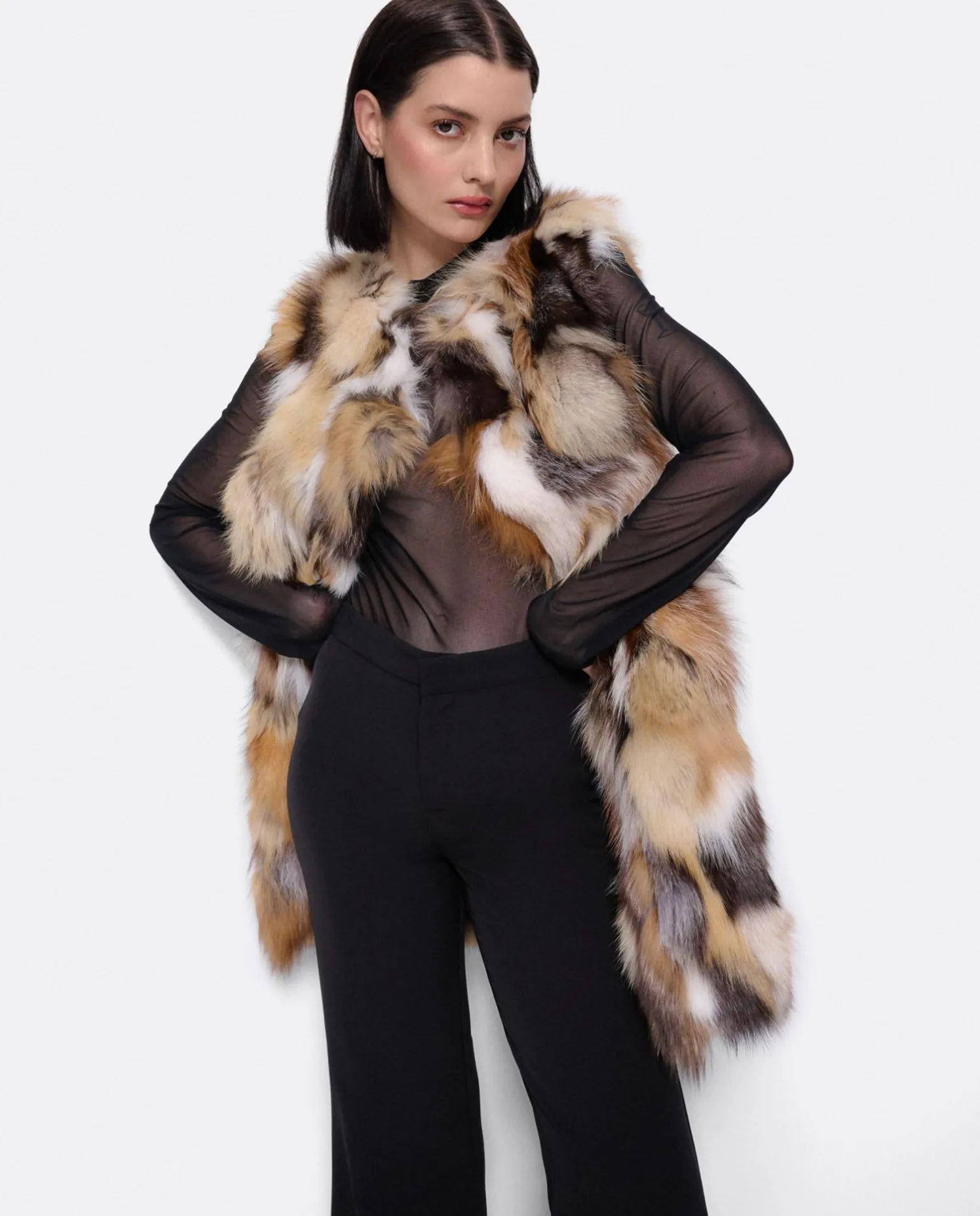 Chaleco Multi Pelo Natural Marron