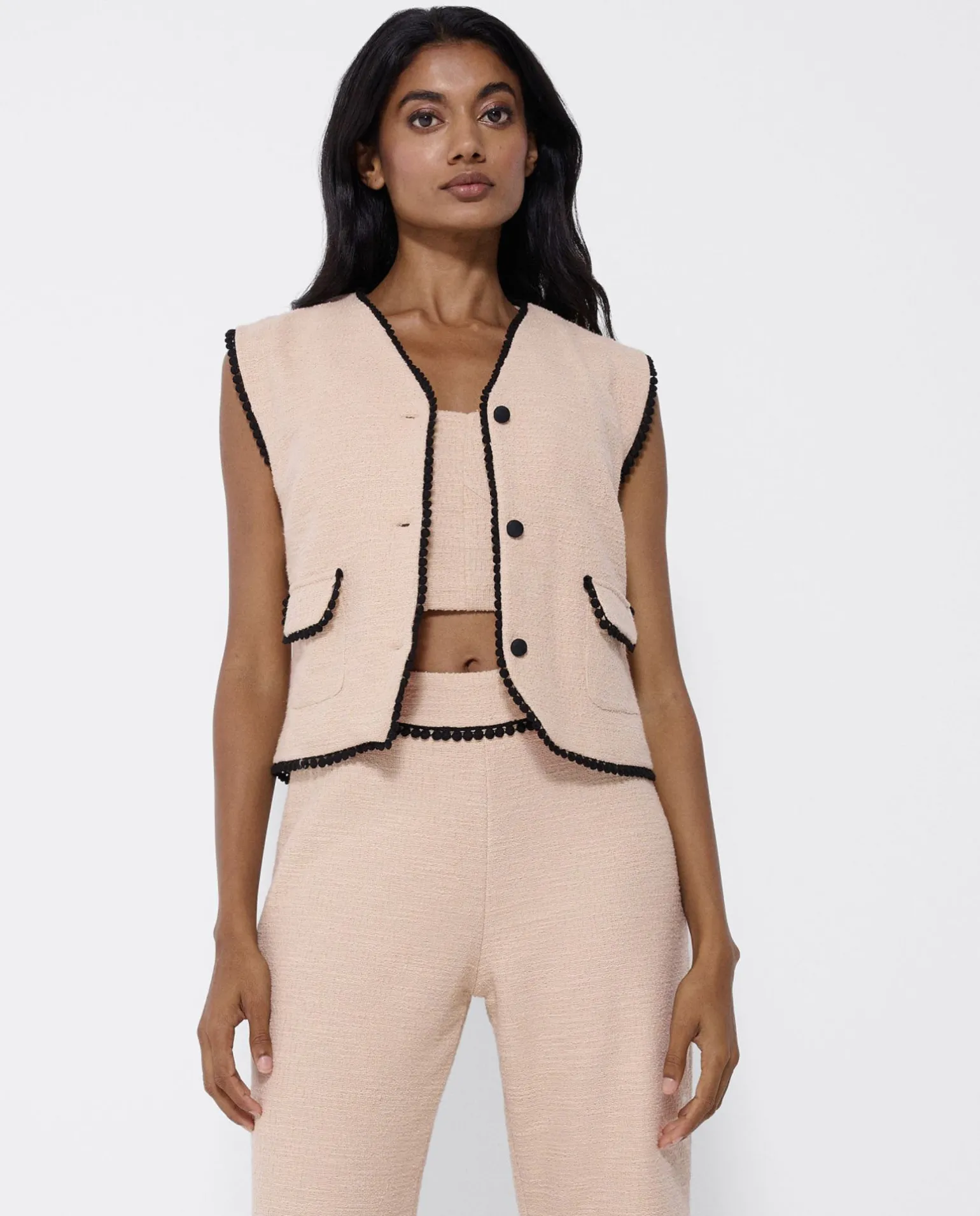 Chaleco Puntilla Tweed Beig