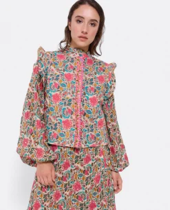 Chaleco Volantes Algodon Flores Beig