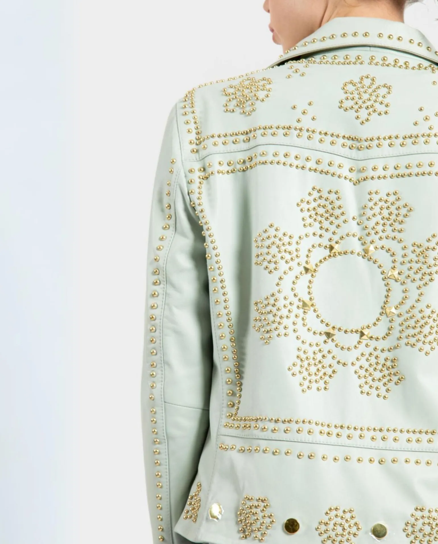 Chaqueta Biker Tachas Piel Verde