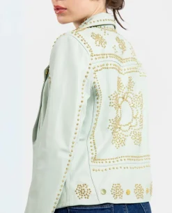 Chaqueta Biker Tachas Piel Verde